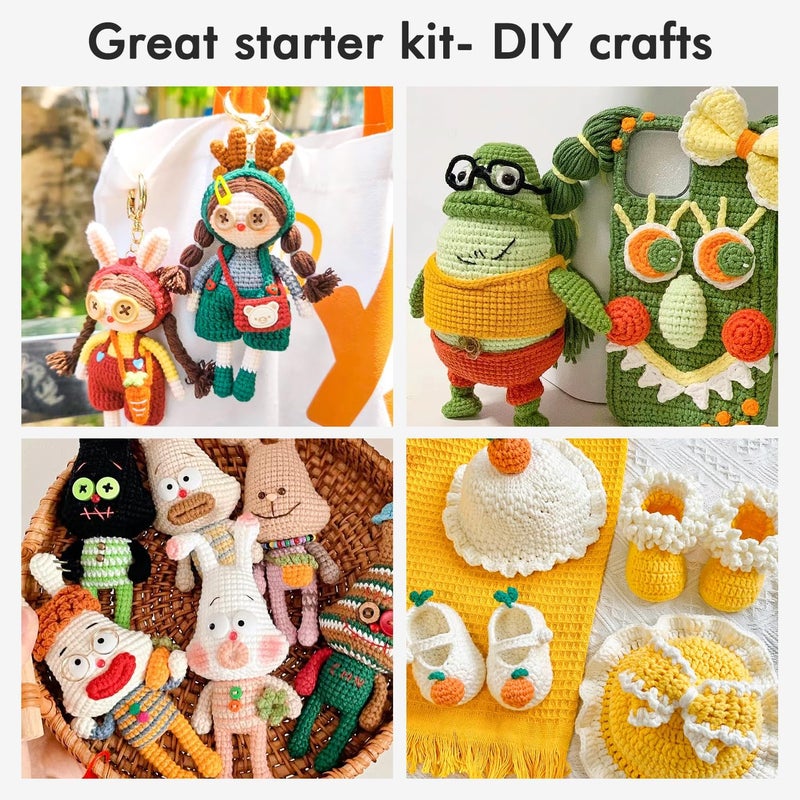 Inscraft طقم خيوط الكروشيه للمبتدئين، 1440 ياردة، 32 لون من خيوط الأكريليك، 2 إبرة كروشيه، 2 إبرة نسج، 4 علامات غرز، 1 حقيبة، للكروشيه والحياكة، هدية للبالغين - Image 5
